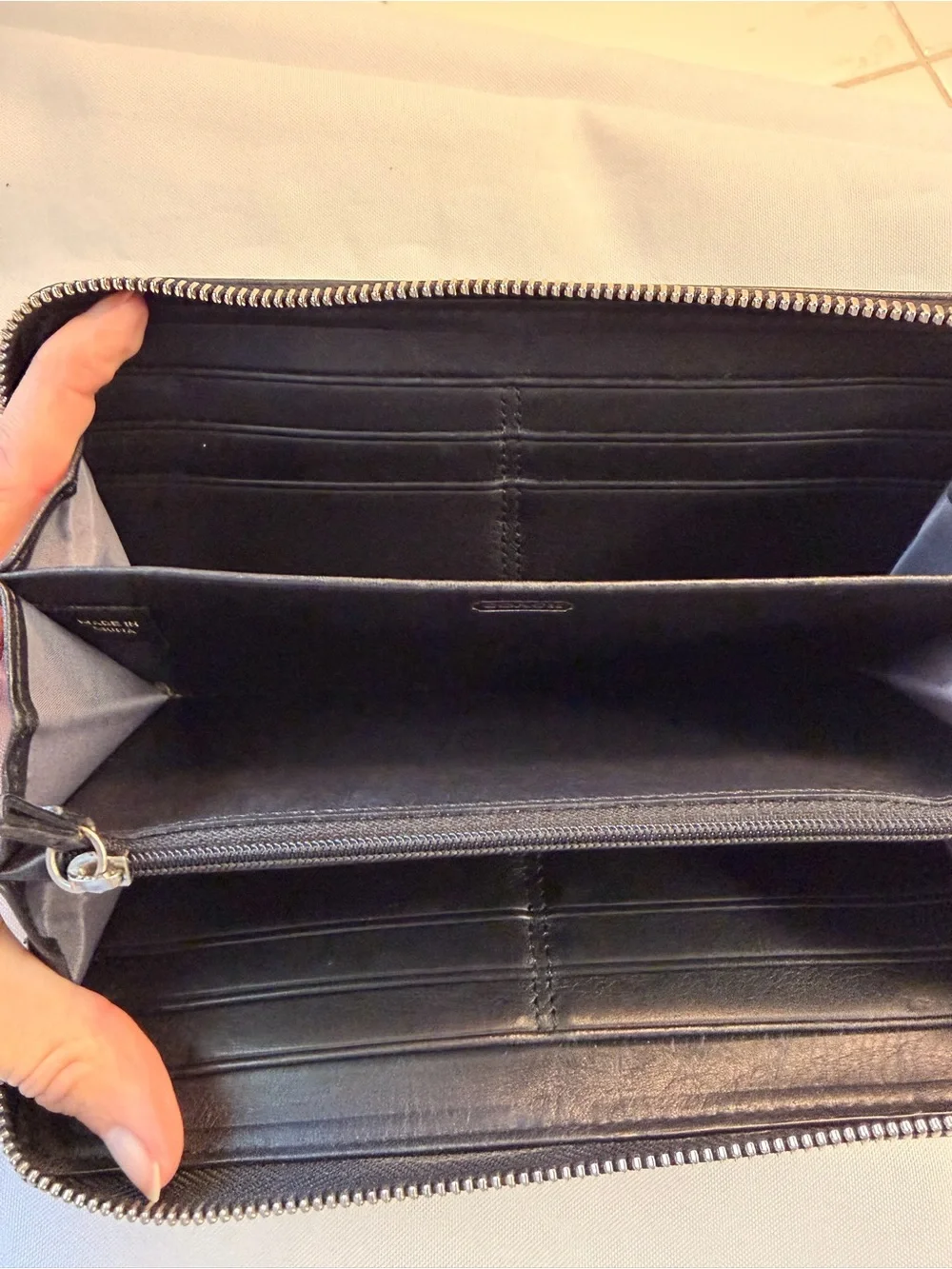 Coach Black Signature Monogram Canvas Zip Accordion Wallet